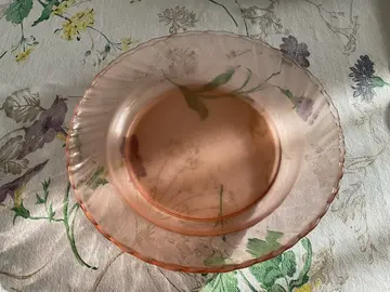 2 assiettes creuses en verre couleur rose