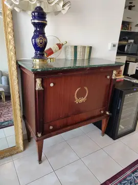 🏛️ Bar secrétaire de style Empire avec plateau en marbre – à restaurer