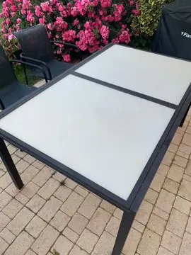 table extérieure métal + verre trempé