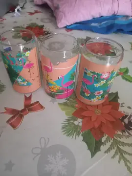 lot 3 verres dessin flament rose