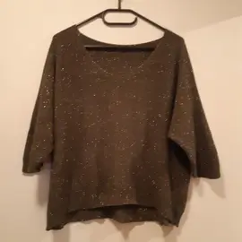 Pull léger femmes - Vert bouteille - à minuscules paillettes - Taille 38