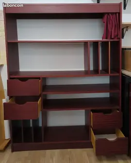 Bibliothèque étagère bois rouge bordeaux