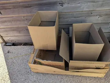 Lot de cartons, caisses plastique et cagette bois