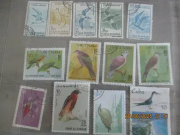 13 timbres thème "Oiseaux" de Roumanie, Vietnam, Cuba
