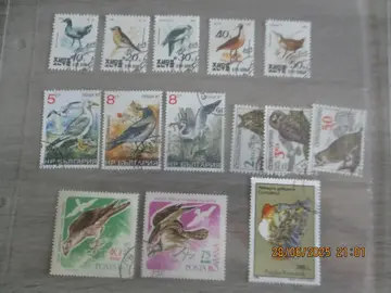 14 timbres Oiseaux de Corée Nord, Bulgarie, Roumanie, Tchécosclovaquie