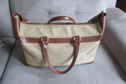 Petit SAC de Voyage / cabas vintage Toile enduite /simili cuir