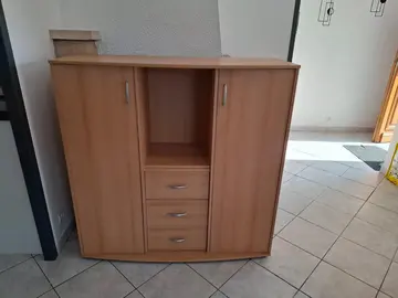 meuble 2 portes avec étagères et 3 tiroirs