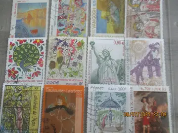 12 timbres oblitérés "Tableaux" de France