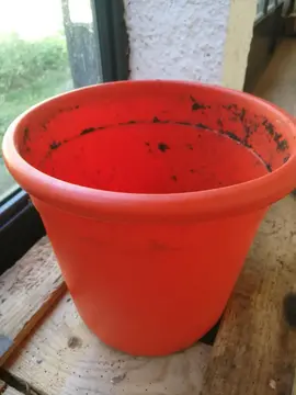 Pot de fleur en plastique orange + déco