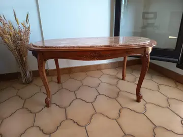 table basse merisier marbre rose