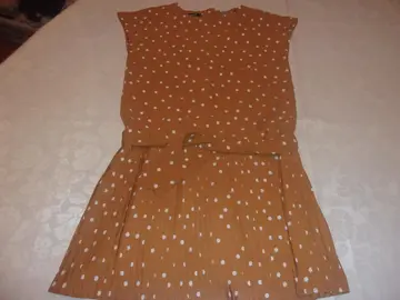 Robe ocre à pois blanc "Okaidi" - 10 ans - TTBE