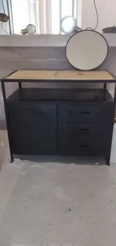 meuble vasque métal et bois + miroir