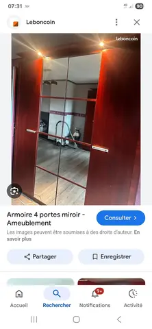 armoire 4 portes battante dont 2 miroirs