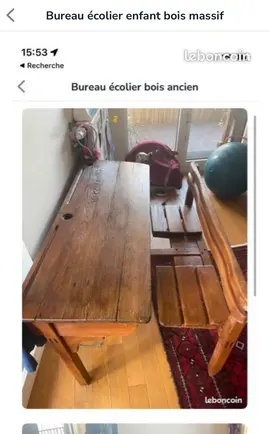 bureau écolier ancien en bois
