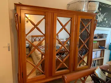 Chambre complète en merisier (lit-armoire-table de chevet-matelas-sommier)