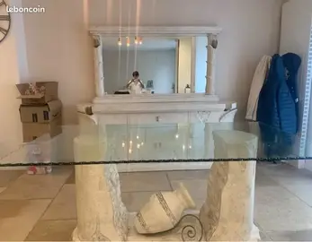 Table et buffet en pierre et verre