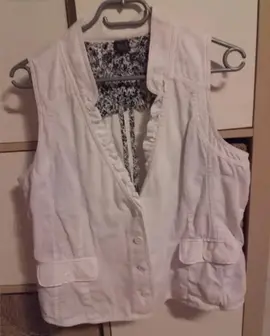 Blazer / veste / gilet, MS MODE, en lin, taille 42/44, blanc et noir