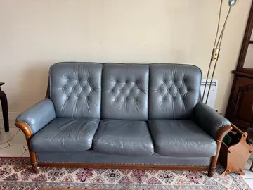 Canapé cuir et bois