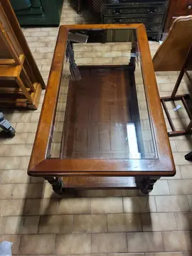 Table basse bois massif plateau verre
