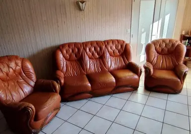 canapé et 2 fauteuils cuir