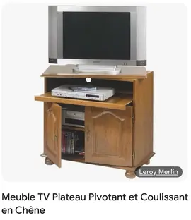 Meuble TV Plateau Pivotant et Coulissant en chêne