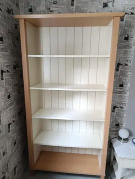 Grande bibliothèque bois clair et blanc - 5 étagères - 182 cm de haut