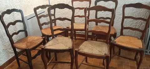 7 chaises bois et paille