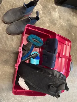 boîte équitation avec brosses jambières et petites bottes 33