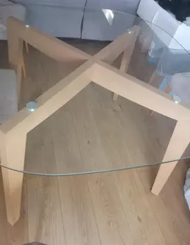 table de salle à manger en bois avec plateau en verre de 120 cm + 4 chaises à recouvrir