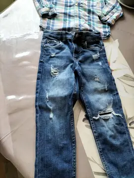 jeans & chemise à carreaux bleu garçon 5 ans