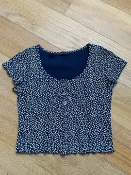 t shirt court bleu marine fleuri
