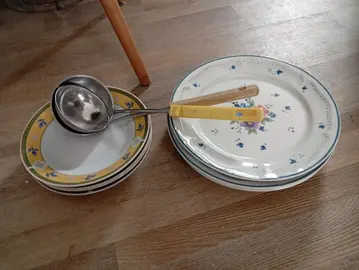 lot 8 assiettes + 2 louches
