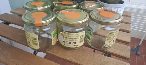 6 pots en verre avec couvercle