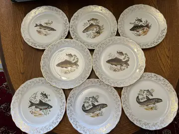 lot 8 assiettes plates 24 cm thème pêcheur