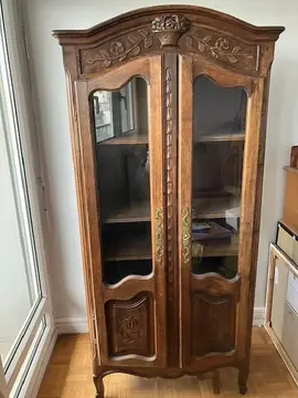 petite bibliothèque (ou meuble) avec portes vitrées (bois sombre ancien)