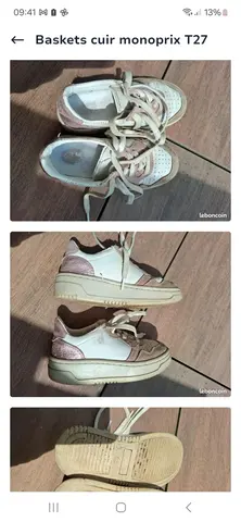 baskets cuir monoprix blanc rose T27