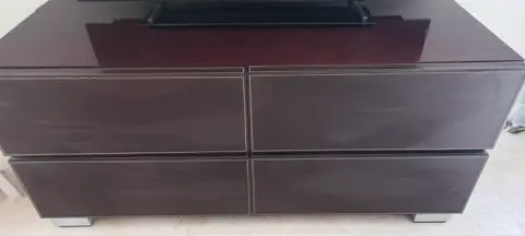 meuble bas Roche Bobois cuir et bois