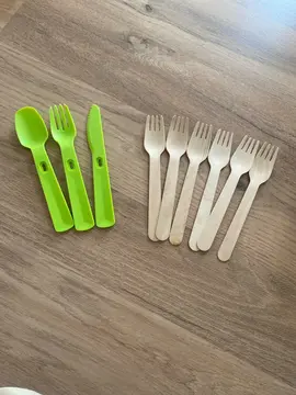 lot couverts en plastique + fourchettes en bois