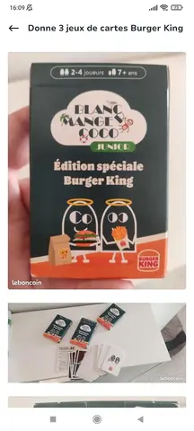 3 jeux de cartes identiques Burger King neufs