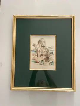 Cadre beige et doré 32x40 avec aquarelle baigneuses
