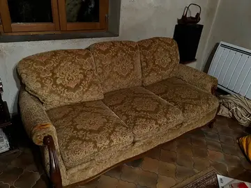 canapé lit ancien (bois et textile)