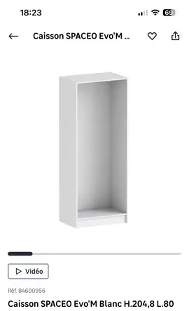 caisson Spaceo Lapeyre H204 X L 80 x P45 avec 4 étagères.