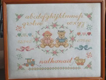 Tableau de naissance au point de croix