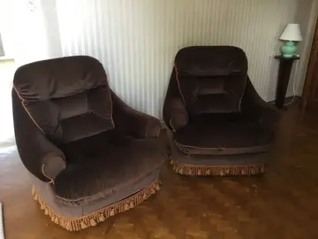 2 fauteuils velours marron