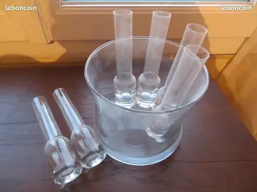 6 verres a vodka tube dans seau a glacon en verre