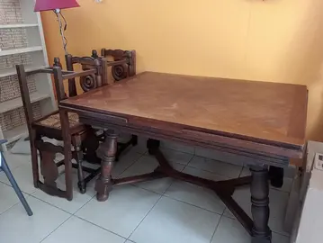 table et 4 chaises bois massif style breton