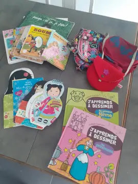 lot de livres, coloriages et sacs