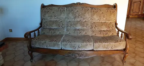 Canapé fixe et 2 fauteuils assortis, style provençal, en bois massif