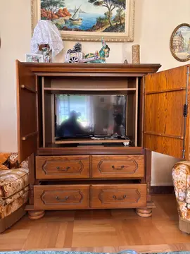 meuble tv pivotante avec 2 tiroirs en bois massif