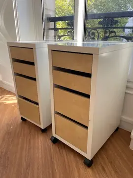 Caisson à roulettes effet bois/blanc